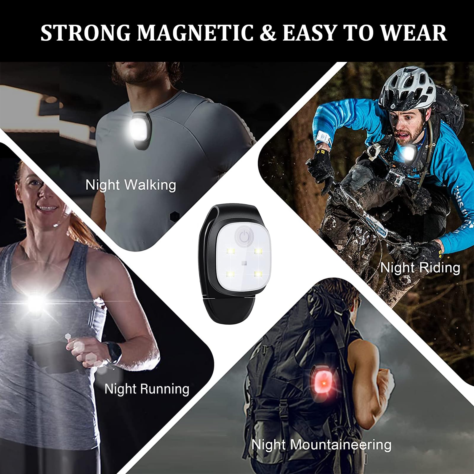 Nizirioo 2 Lampade LED A Clip Ricaricabili USB + 2 Braccialetti Riflettenti - 4 Modalità Per Corsa E Jogging