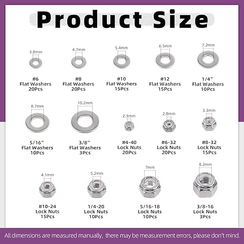 Vista 61 de Swpeet Juego surtido de 132 tuercas de seguridad y tuercas hexagonales SAE 304 de acero inoxidable 2 tipos, tuercas hexagonales de rosca gruesa