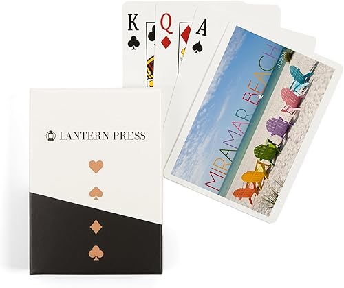Lantern Press Miramar Beach, Florida, coloridas sillas de playa (52 cartas, baraja de cartas de tamaño póquer con comodines)