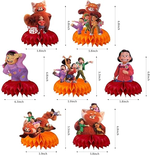 Miniatura 3 de Paquete de 7 decoraciones de mesa de fiesta de cumpleaños de panda roja suministros de fiesta de cumpleaños centros de mesa de panal de abeja de