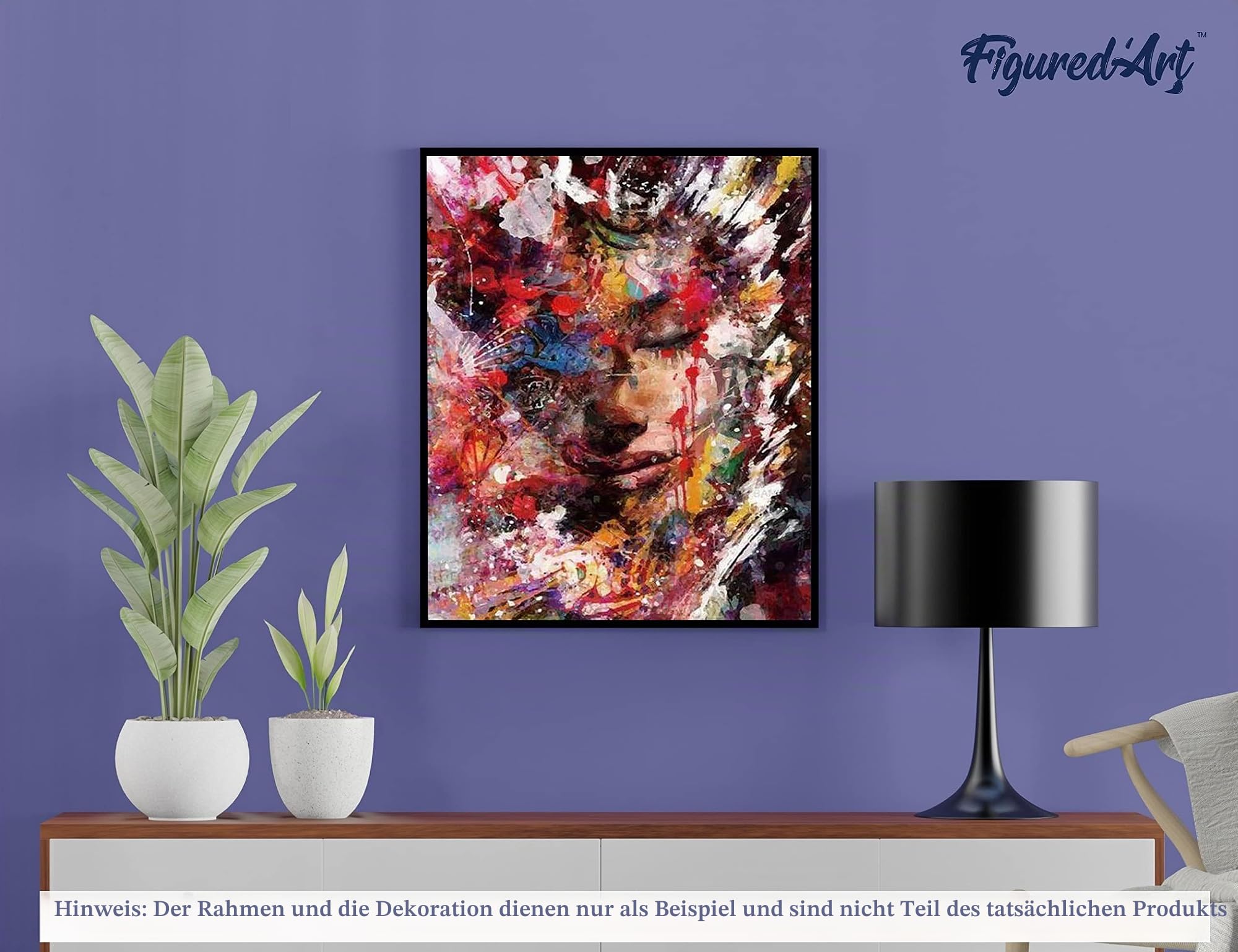 Figured'Art Malen Nach Zahlen Erwachsene Mit Rahmen Weibliches Gesicht abstrakt - Paint by Numbers Basteln DIY Bastelset 40x50cm - Leinwand gespannt auf Holzrahmen