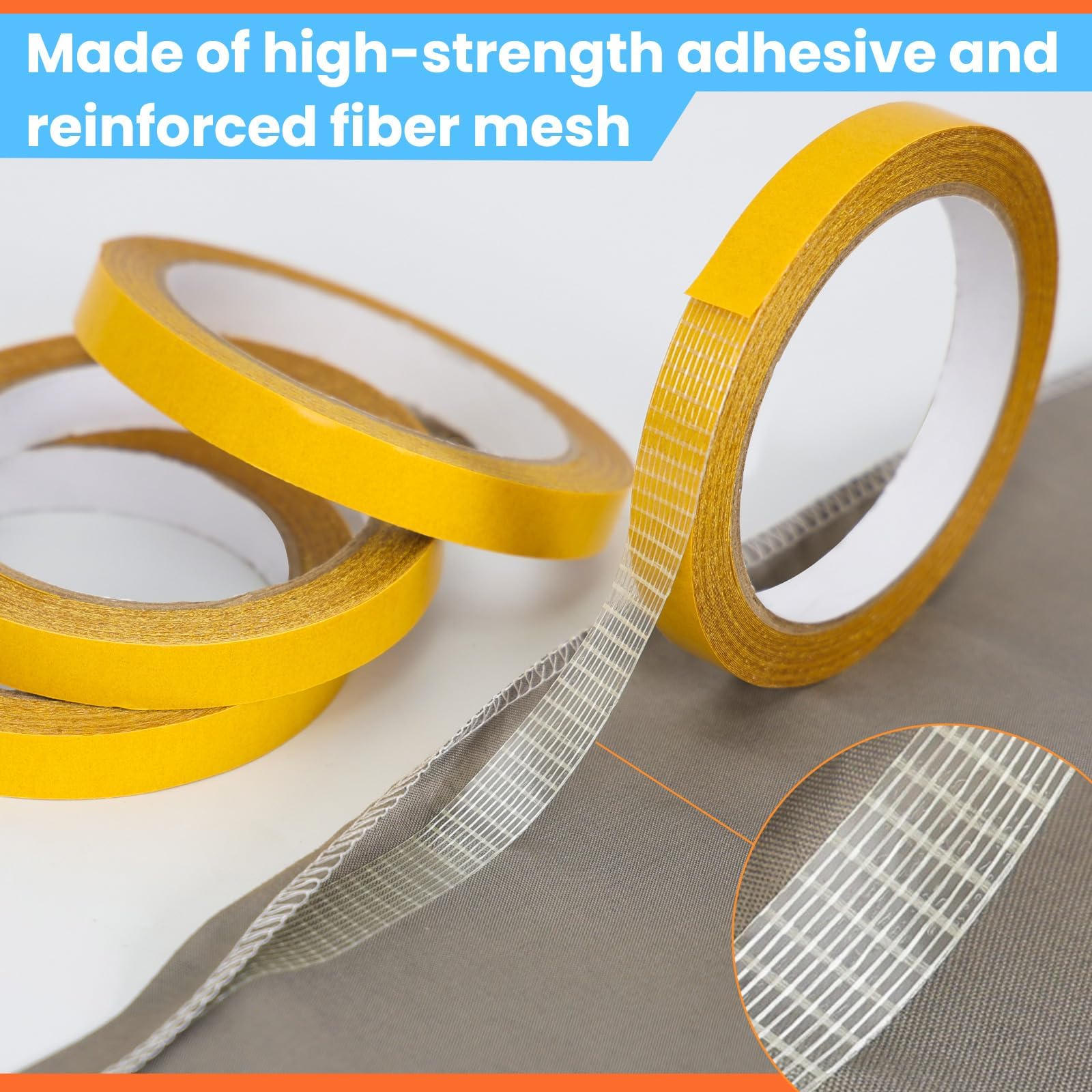 Nastro Biadesivo in Tessuto, 20 mm x 10 m Multifunzionale Nastro Biadesivo in Fibra di Rete Adesiva per Moquette, Double-Sided Cloth Tape, per Tappeti, Pantaloni, Vestiti, Tende