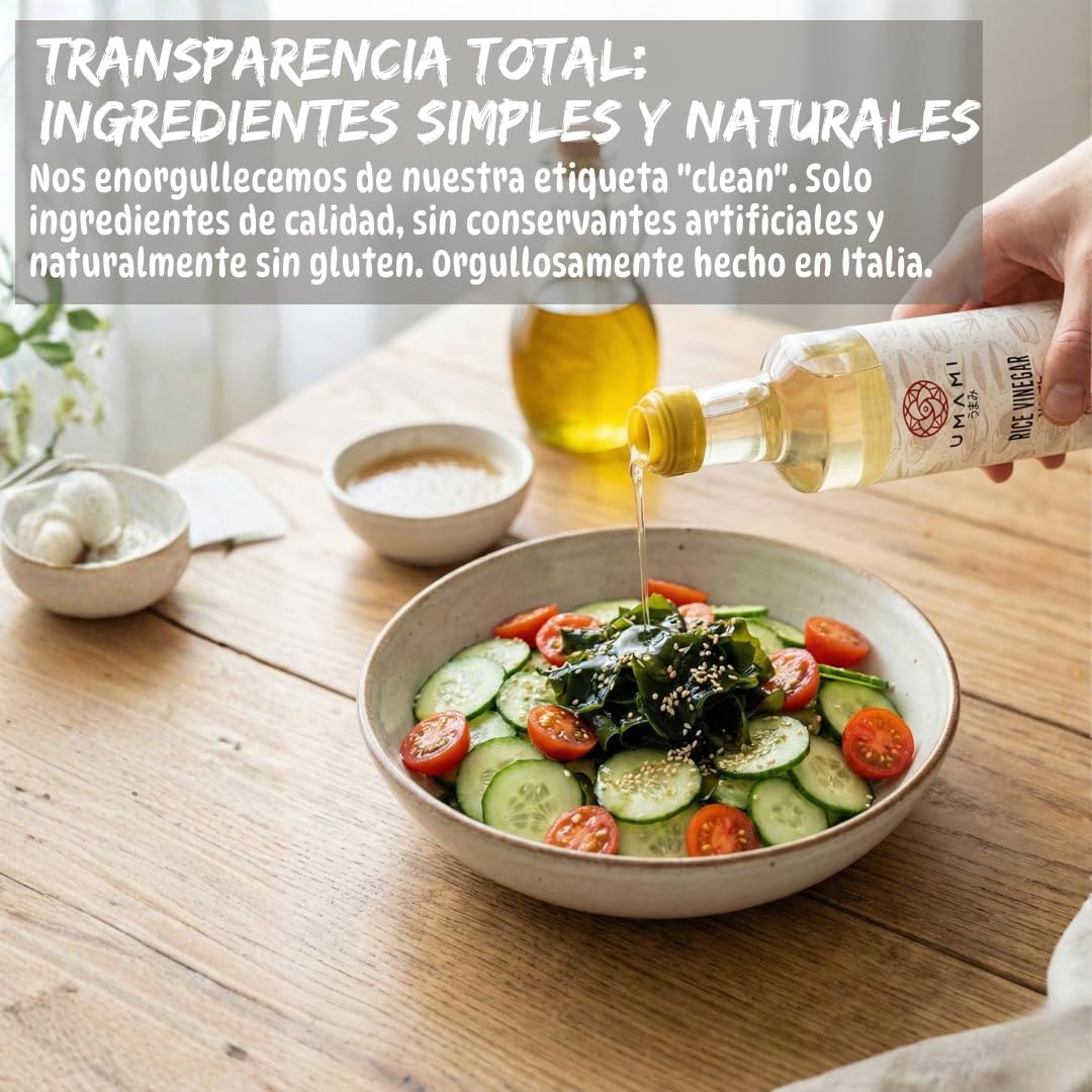Umami Vinagre de Arroz para Sushi 500ml - Receta Auténtica Japonesa - Producido en Italia - Ideal para Arroz, Ensaladas y Marinados