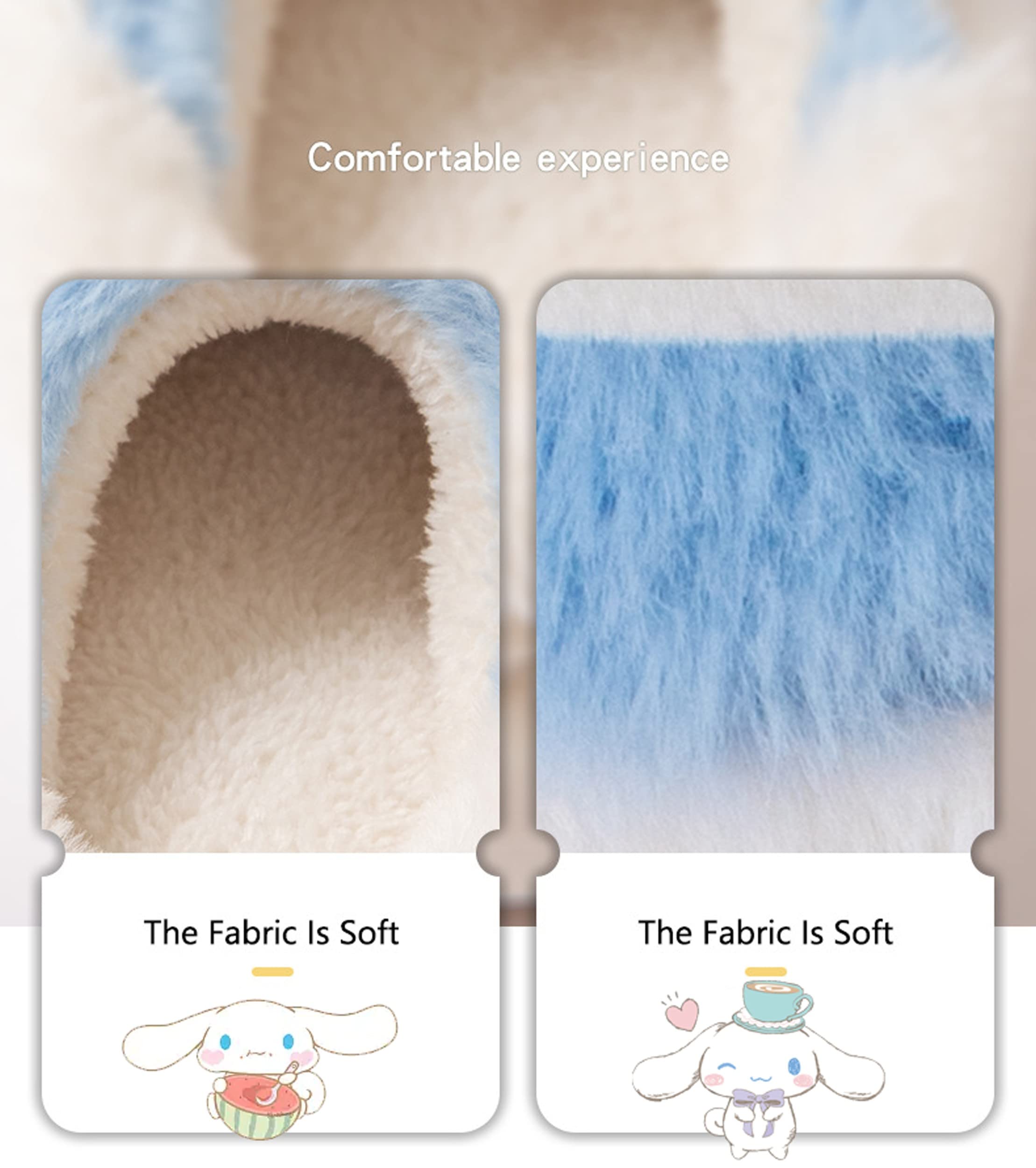 Roffatide Anime Carino Big Ear Dog Personaggi Morbido Pelliccia Coperta Pantofole Pantofole Fuzzy Back Open Toe Spuma Pantofole con PVC Soft Sole House Pantofole