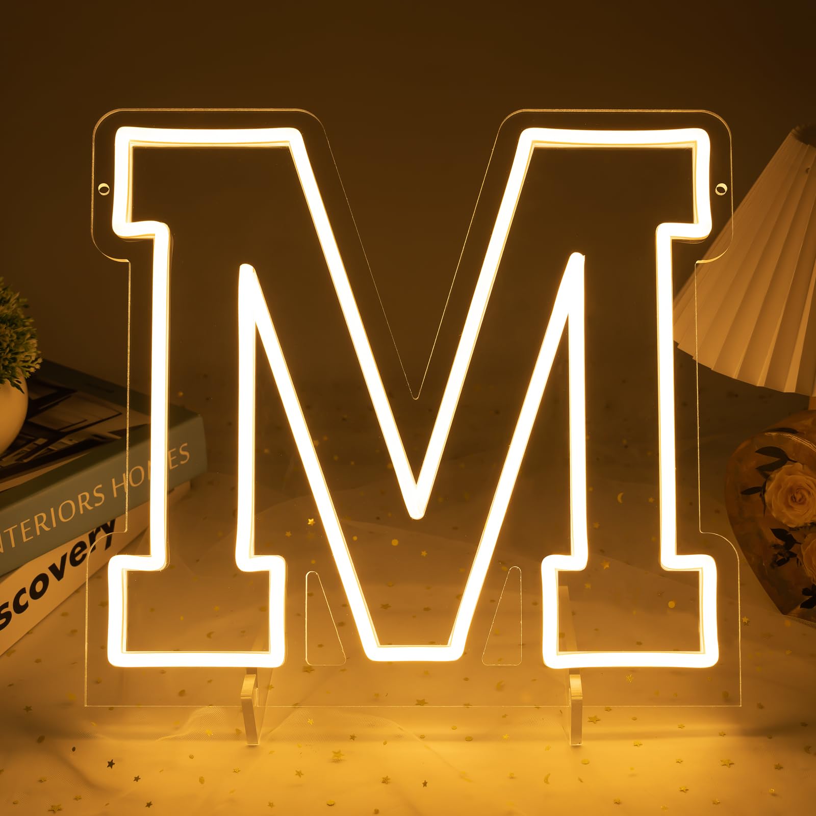 Light Up Letters M, Led Marquee Letter Lights Neon Sign, 13" Height Decorative Lighted Alphabet Number, Battery/USB Powered Led Letters Lights for Wedding, Birthday, Party, Christmas or Home Decor