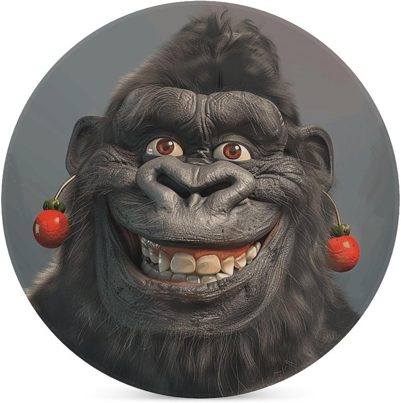 6PCS Smiling Gorilla Photo Coasters Non-Slip Round Drink Coasters with Ceramic Stone and Cork Base, Heat Resistant Absorbent 33.00Stone Coaster Set for Kinds of Mugs and Cups, 4 Inch