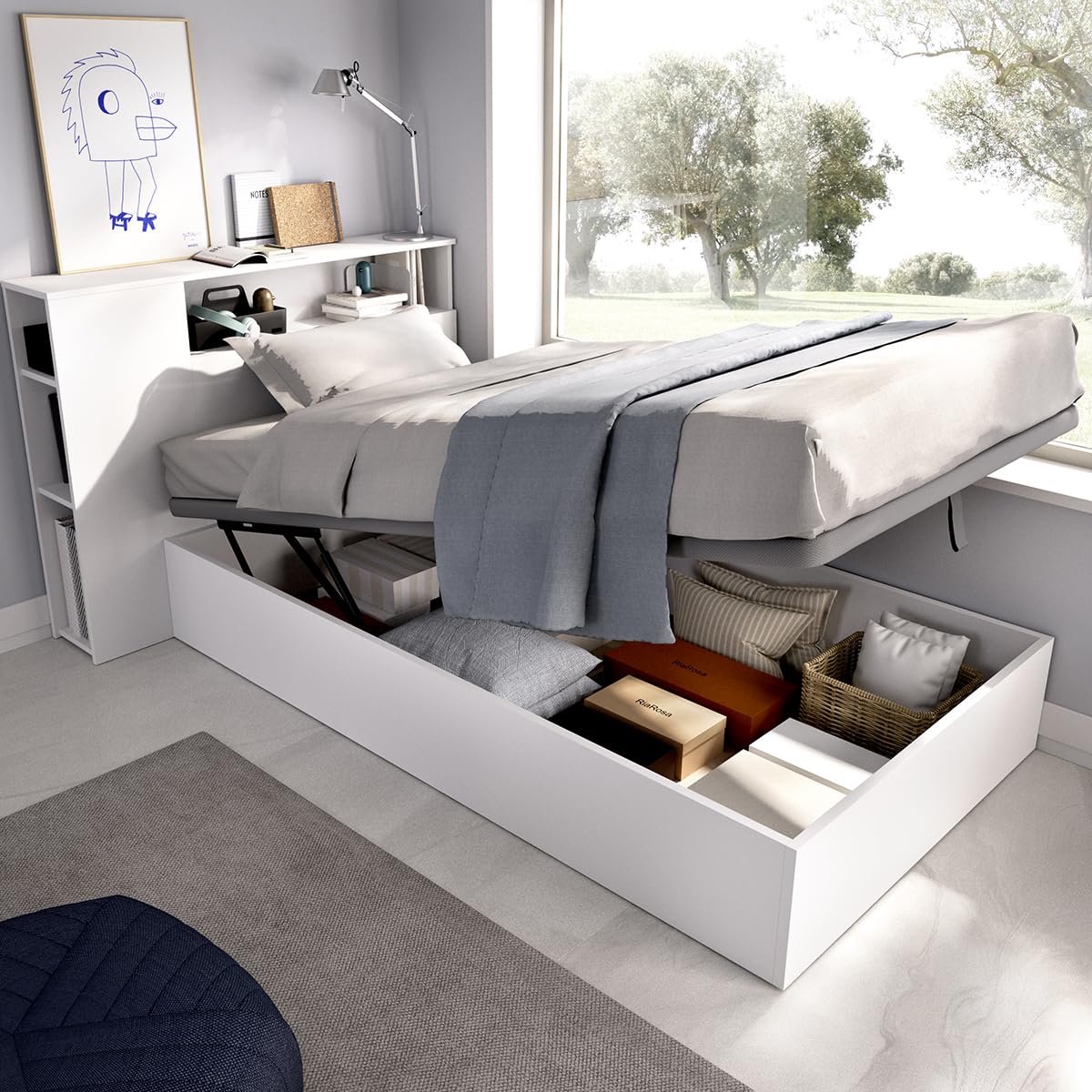 DEKIT Grupo RIMOBEL - Ten Cabezal Cama 120 + CANAPE Recto 105- Blanco -96x127,2x213,4cm