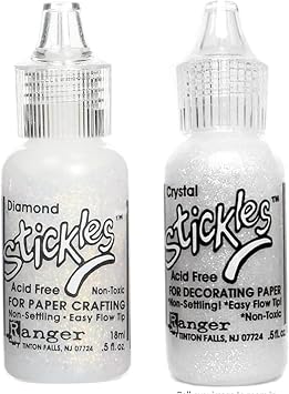 Ranger Stickles Glitter Glue Bundle - Diamond 0.5 oz, Crystal 0.5 oz | Acid Free, Non-Toxic, for Paper Crafting