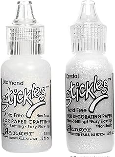 Ranger Stickles Glitter Glue Bundle - Diamond 0.5 oz, Crystal 0.5 oz, Acid Free, Non-Toxic, for Paper Crafting