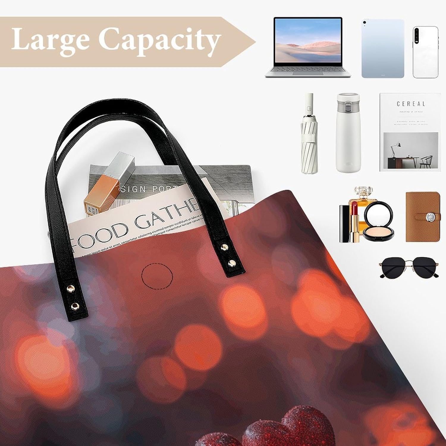 Many Heart Shapes Tote Bag with Magnetic Buckle Reusable Grocery Bags Lightweight Cross Body Handbag for Daily Essentials