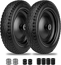 Wheelbarrow Tire 4.80/4.00-8 Flat-Free Tire and Wheel 14.5" Solid Wheelbarrow Tires with 3"-7" Centered Hub and 5/8" & 3/4" Bearings for Hand Truck, Trolley, Garden Cart, Wagons (2 Pack)