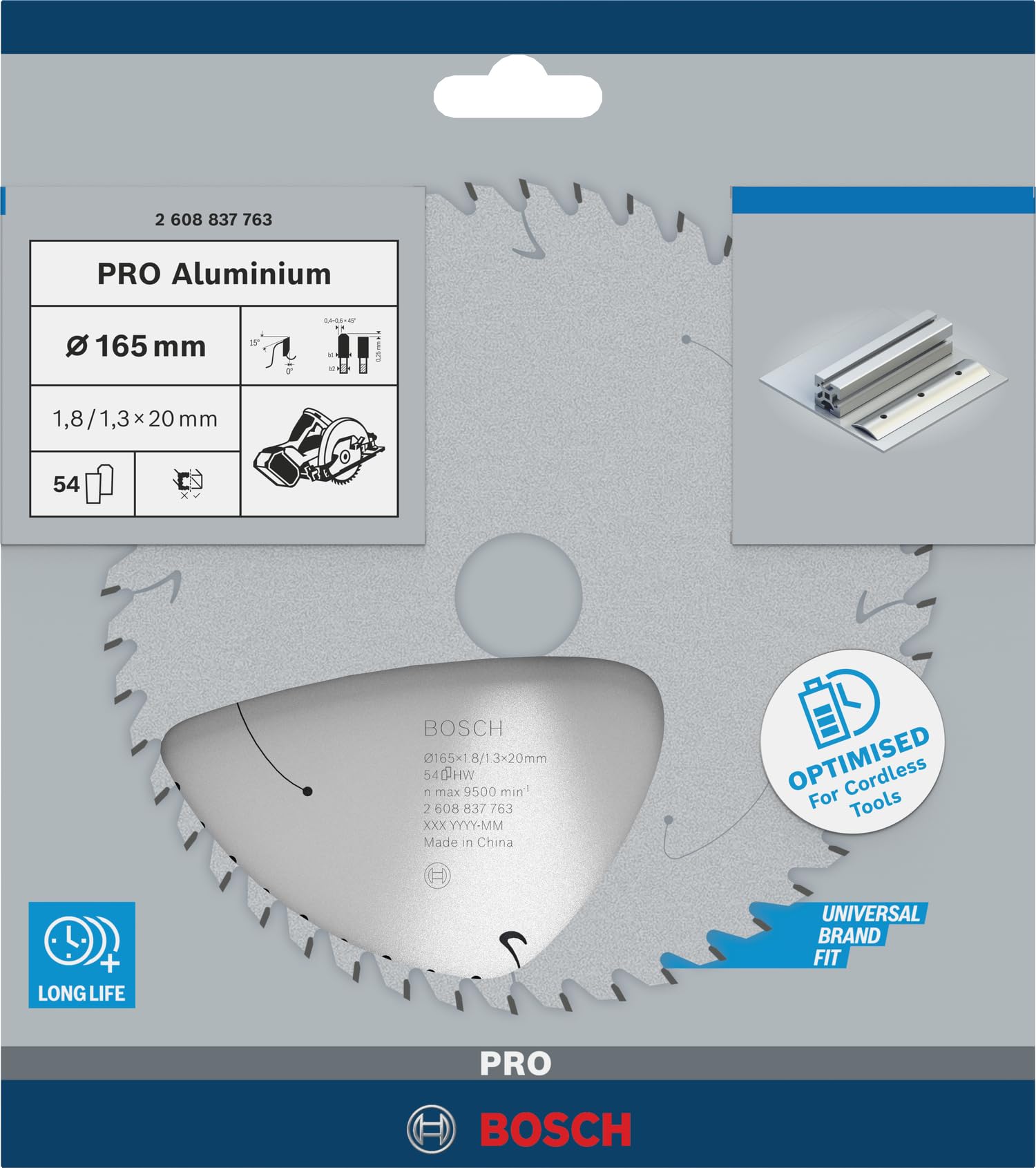 Bosch 1x Tarcza pilarska PRO Aluminium do bezprzewodowych ręcznych pilarek tarczowych (do Aluminiowy, Metale nieżelazne, Ø mm, Professional Akcesoria Ręczna pilarka tarczowa)