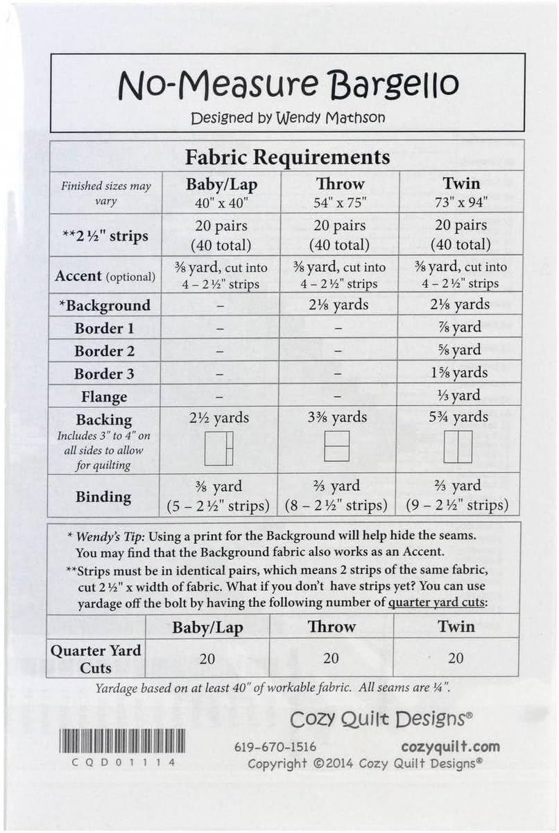 Cozy Quilt Designs 'Strip Club' Pattern - No-Measure Bargello (Includes Instructions for Three Project Sizes)
