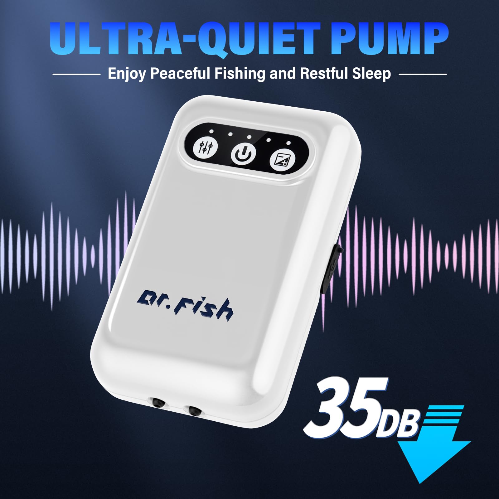Dr.Fish Pompa ad aria per acquario, alimentata a batteria da 2600 mAh/5200 mAh, ricaricabile tramite USB, fino a 72 ore di durata, silenziosa, per pesca all'aperto