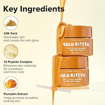 I DEW CARE Peel-off Face Mask - Gold Kitten | 24K Gold, Pumpkin Extract, Revitalizing, Tightening, Korean Skin Care, Glass Skin, Vegan, Cruelty-Free, Gluten-Free, 2.70 fl. oz.