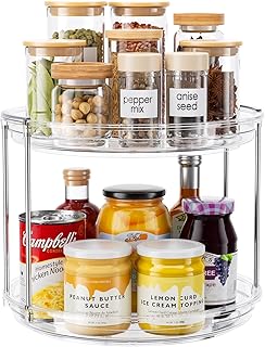 2 Tier Lazy Susan Organizer, 9.25'' Lazy Susan Turntable for Cabinet, Stackable Turntable Organizer Rotating Spice Rack Organization for Kitchen Countertop, Pantry, Bathroom, Clear