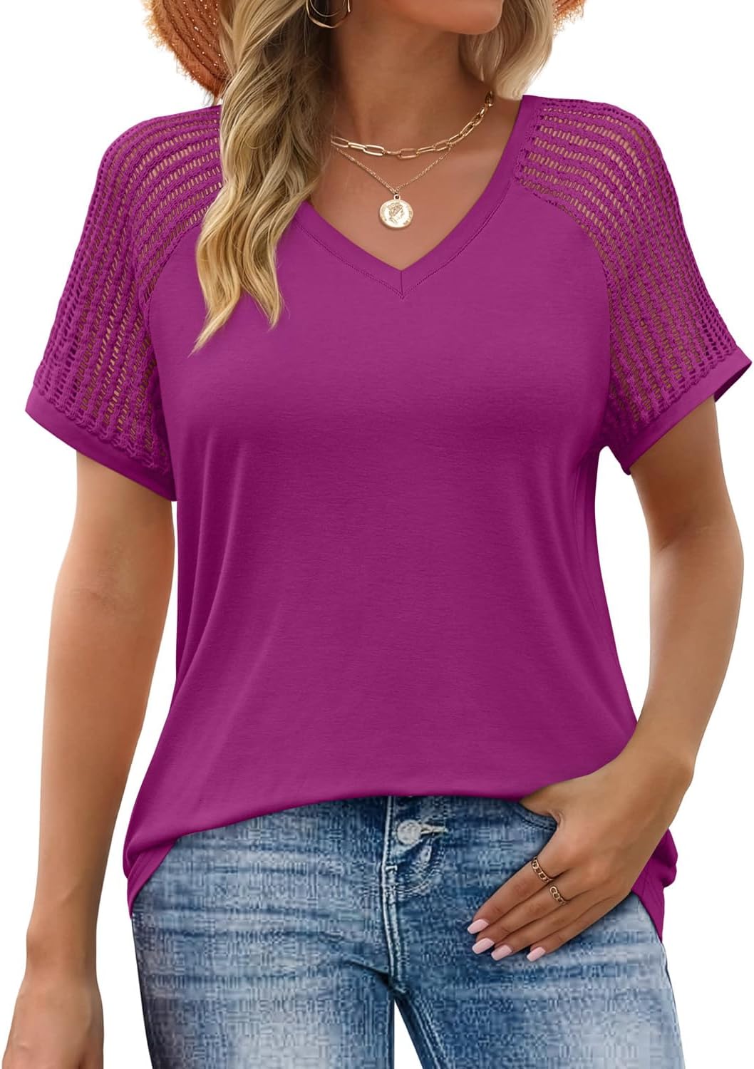 JUSTFASHIONNOW Short Sleeve Blouses for Women Cute Summer Tops Dressy Casual V Neck Tshirts 2026 Trendy Spring Clothes