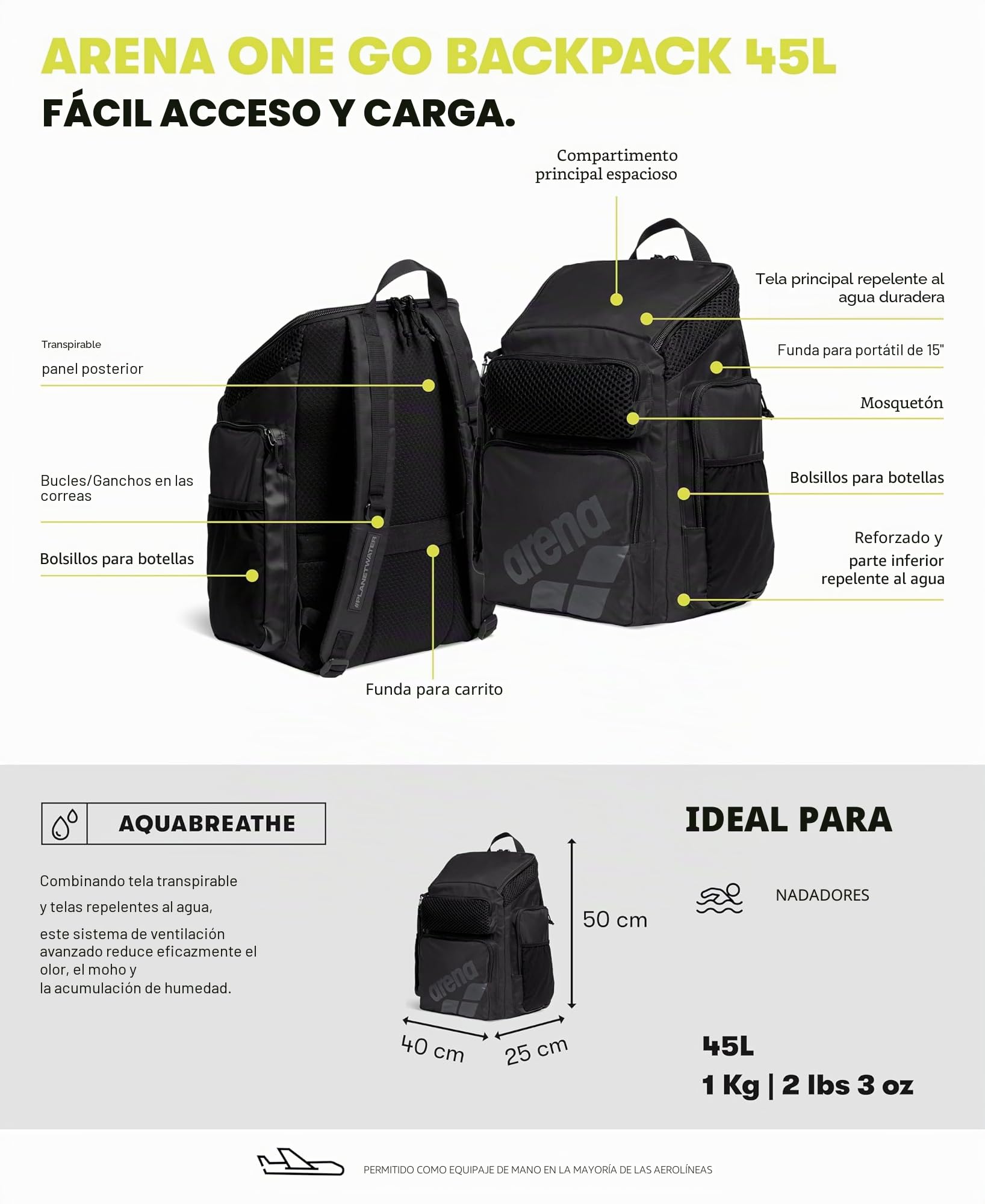Arena One Go - Mochila de 45 l (Talla única)