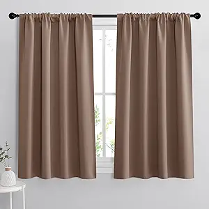 RYB HOME Curtains for Bedroom 63 inches Long, Blackout Thermal Insulating Window Treatment Drapes for Living Room Bathroom Basement Laundry Classroom, W 34 x L 63, Mocha, 2 Panels