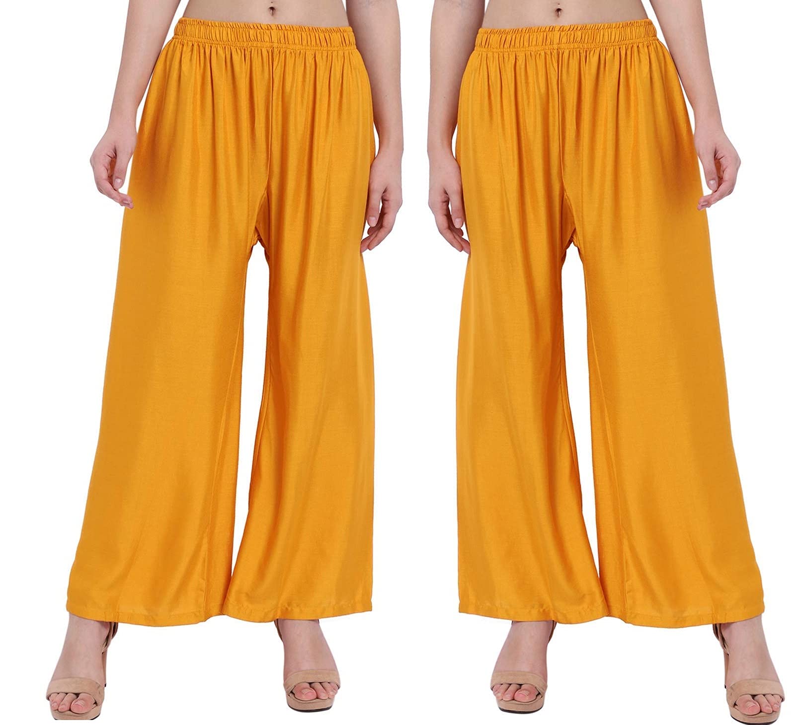 SBS Rayon Palazzo for Ladies & Girls | Traditional Ethnic Wear Palazoo for Women Stylish Latest | Relaxed Fit Bottom Wear Casual Palazo for Woman & Girls | Mustard, Set of 2