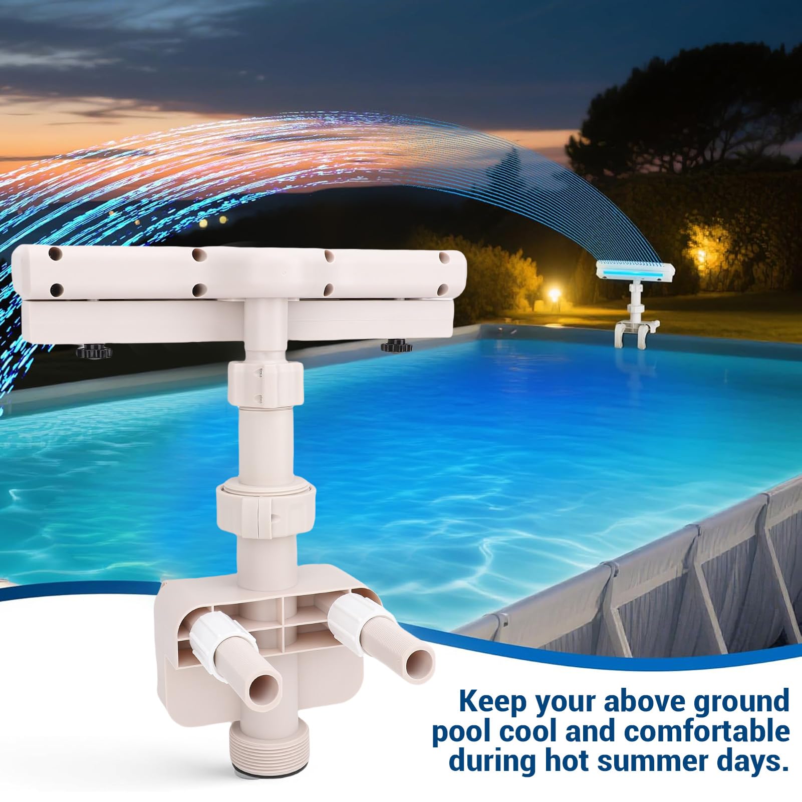 HEEPDD Piscina a Cascata, 360 Gradi a Cascata Regolabile Piscina Sprinkler Fountain con Luci a LED Illuminazione Dinamica Piscina Cascata per Decorazioni Esterne
