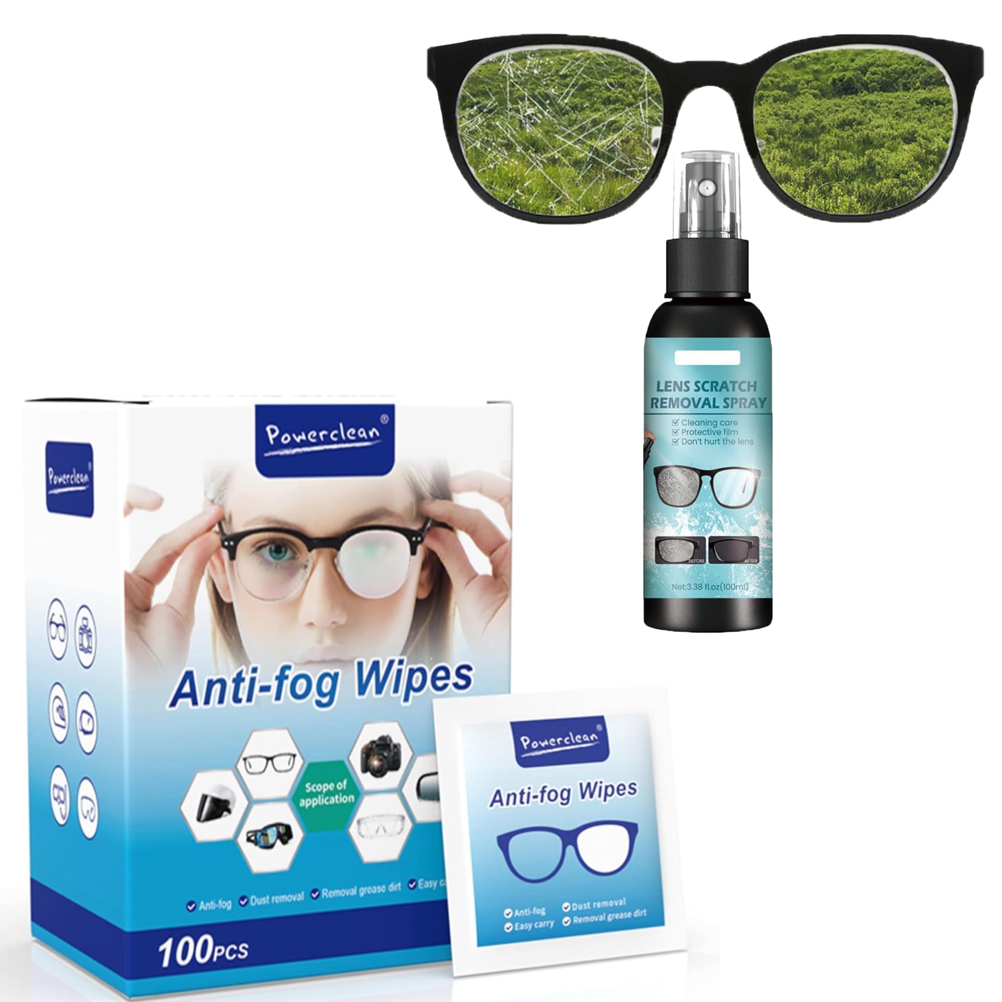 Lens Cleaning Spray & Anti Fog Wipes Combo | Eyeglass Scratch Cleaning Spray with 100 Fog-Free Lens Wipes for All Optical Lenses-image-8