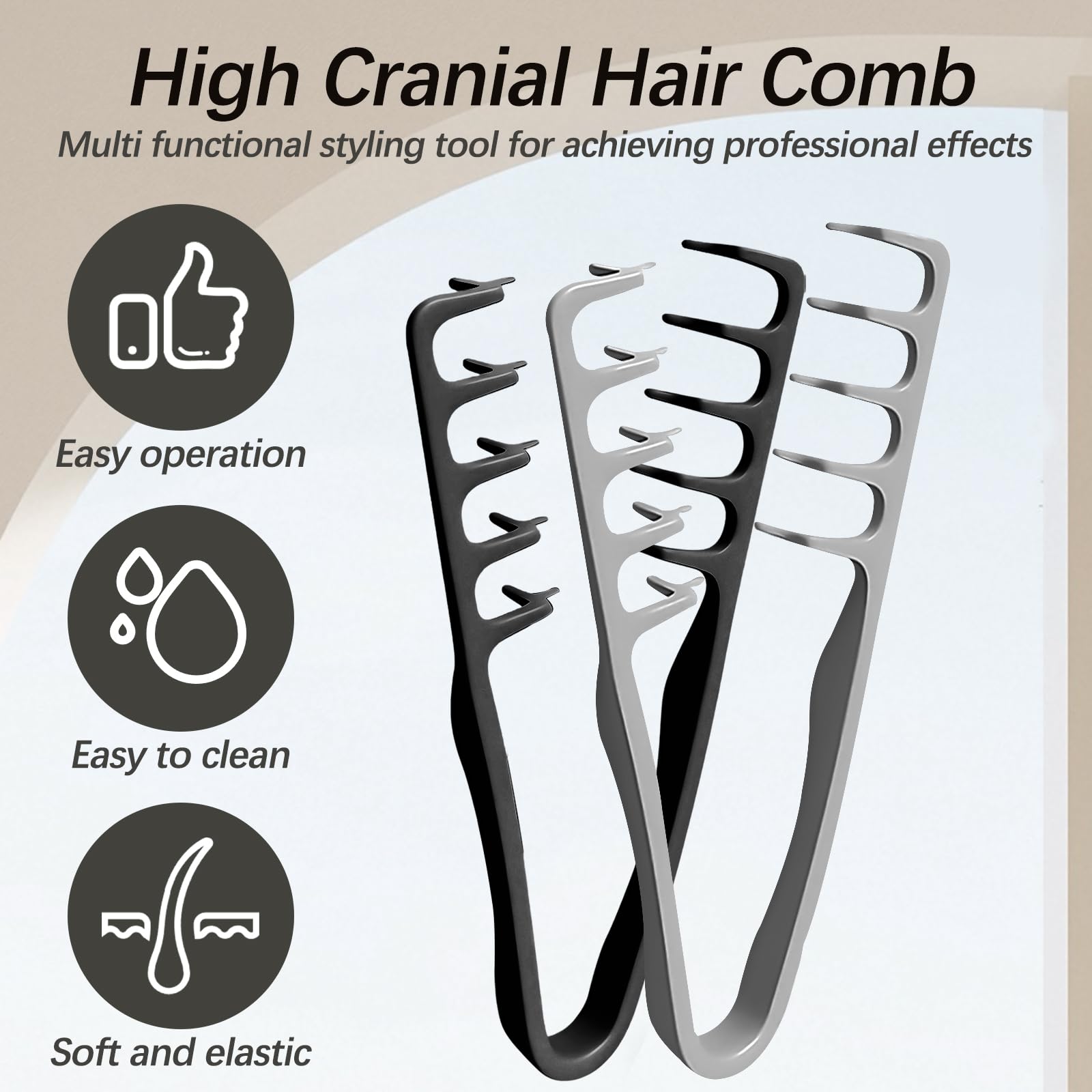 2 Pièces Peigne Cheveux À Texture Pliable, Brosse À Cheveux Bouclés Pour, Peigne Grosse Dent Large de Coiffage Volumineux Avec Texture, Pince De Levage, Pour Femmes Et Hommes (Gris Noir)