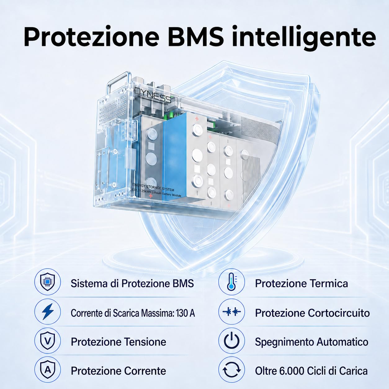 Dyness 24V 100Ah Batterie LiFePO4 con Bluetooth, BMS100A, 6000 Cicli Profondi, Supporto CAN & RS485, Batteria Solare al Litio Ferrofosfato da 2,56kWh per Impianto Solare Completo, Sistema Fotovoltaico