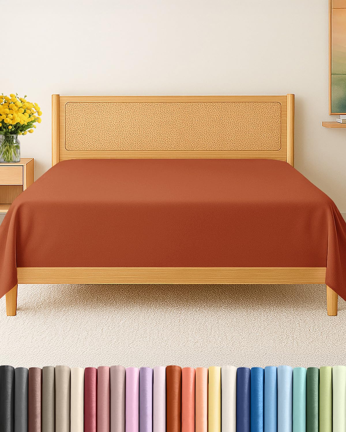 Queen Size Flat Sheet - Hotel Quality Top Flat Bed Sheet Only - Ultra-Soft, Breathable & Cooling - Fade & Wrinkle Free - Easy-Care, Stain & Shrink