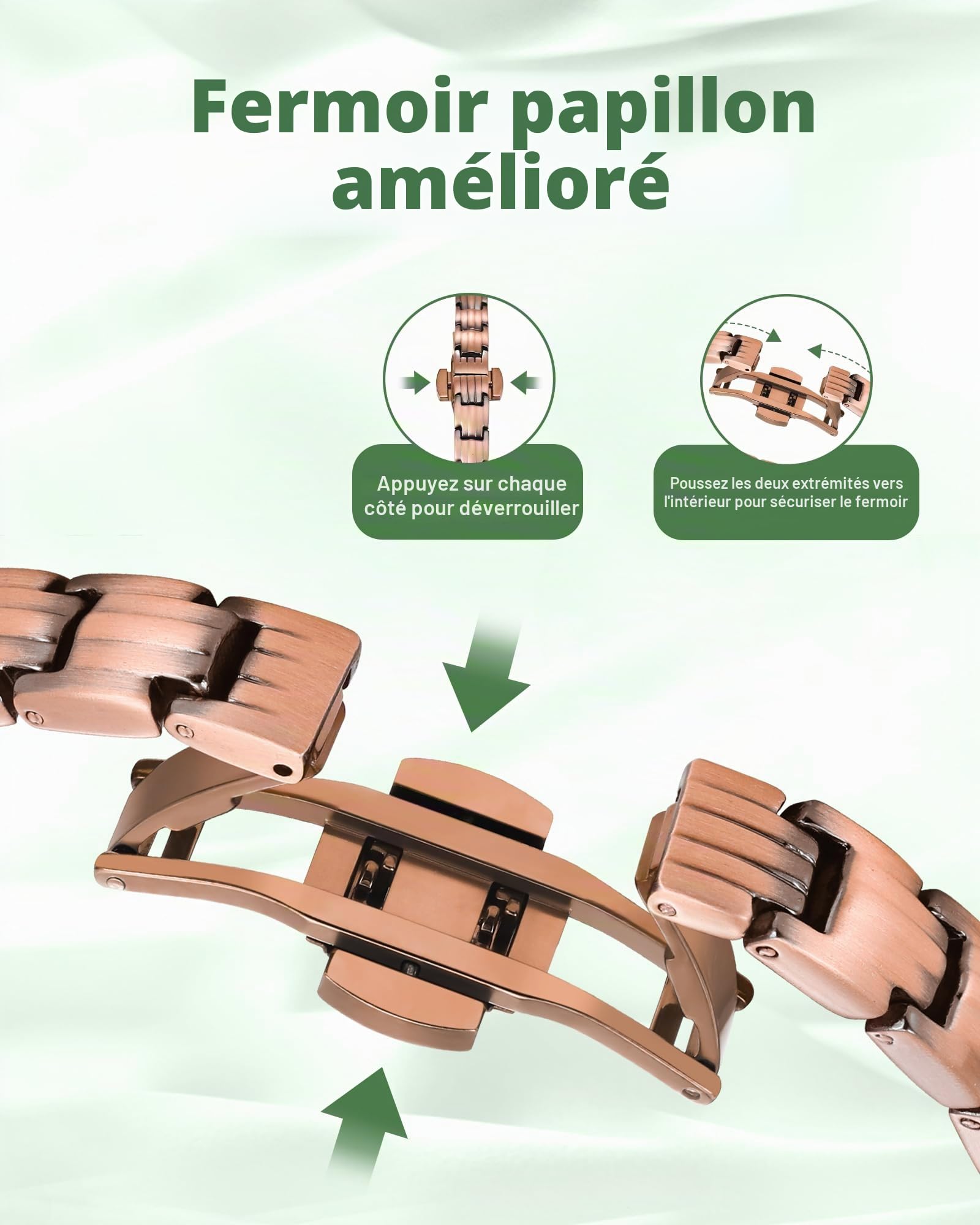 Jeracol Bracelet en cuivre 99 % pour femmes avec aimants puissants de 5000 gauss – Bracelet magnétique à fermoir papillon amélioré pour femmes pour le bien-être et le style, outil réglable et coffret