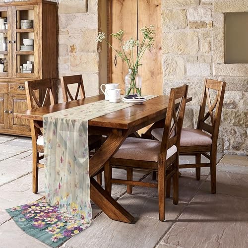 Miniatura 3 de Elegant Flowers Chiffon Table Runner 120 Inches Long, Voile Sheer Tulle Runner for Rustic Wedding Reception Bridal Shower Decorations Birthday