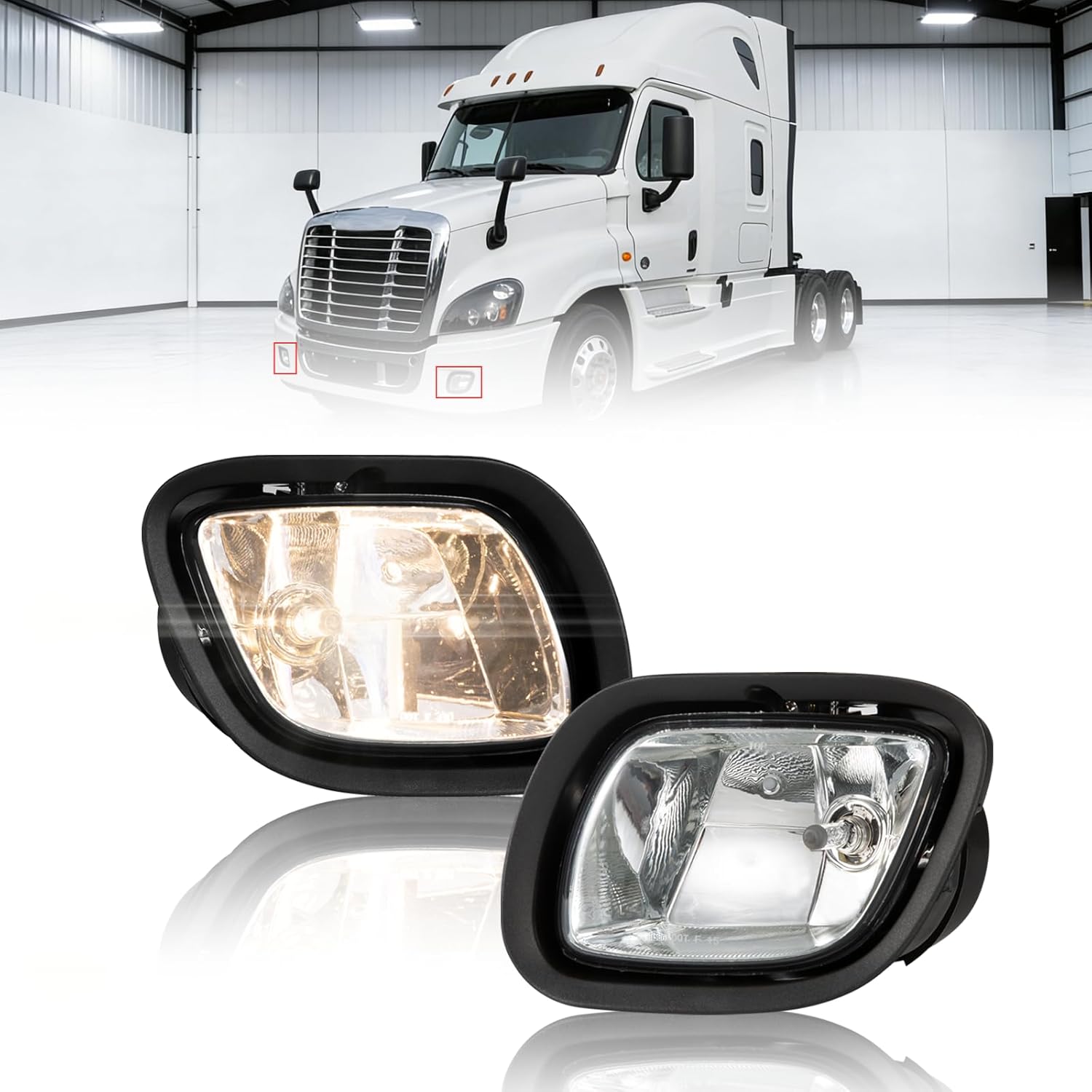Pair Fog Lights Front Fog Light Fit for Freightliner Cascadia 2008-2017 semi Trucks Fog Lamp Assembly with Bulbs Left Driver & Right Passenger Side A0651908004 A0651908005