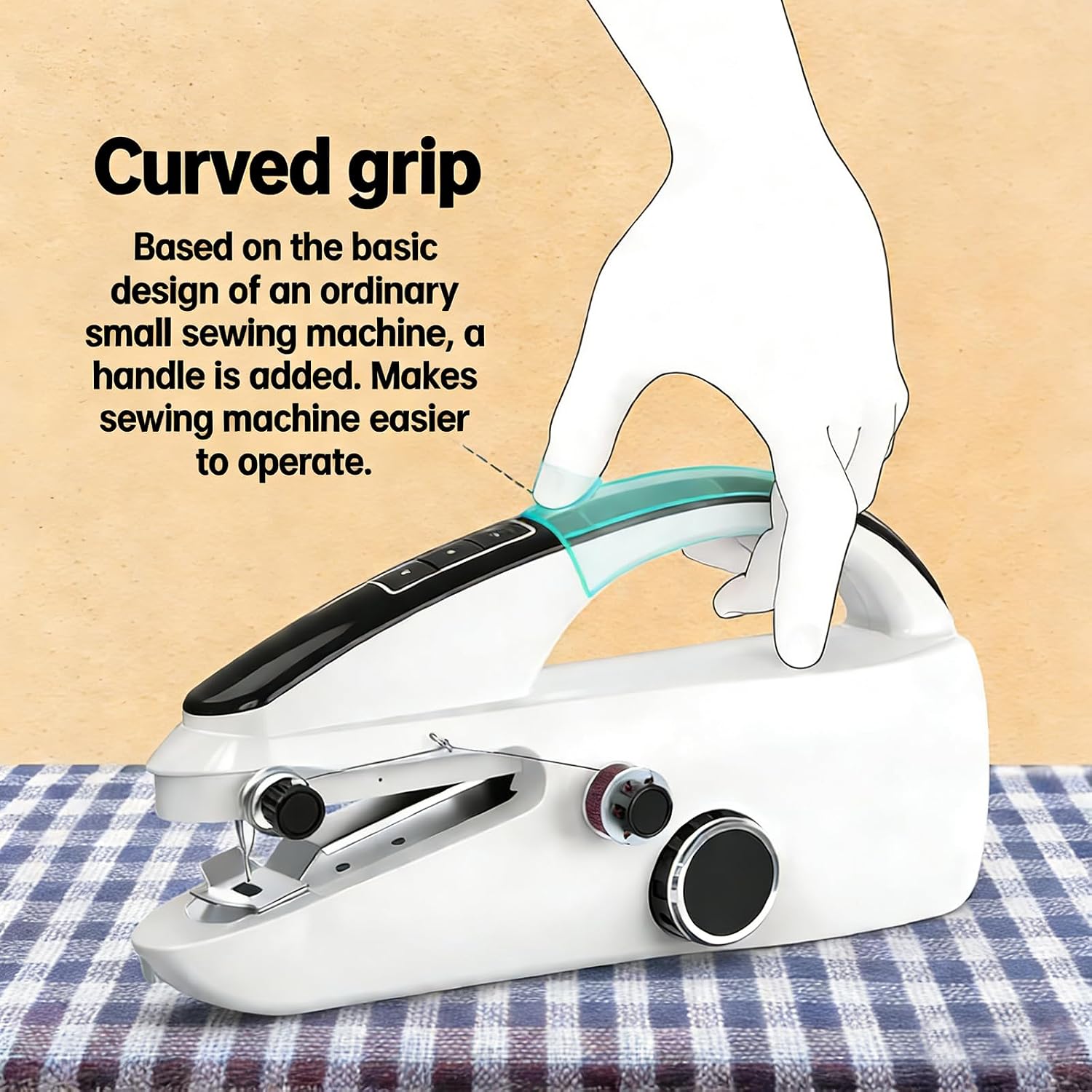 Handheld Sewing Machine, Portable 2-Speed Mini Sewing Machine, Easy to Use for Beginners and Fast Stitch Suitable for Clothes, Fabrics, Fast Stitch Suitable