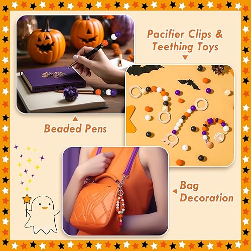 Miniatura 7 de 221 cuentas de silicona de Halloween para hacer llaveros, cuentas focales de silicona a granel con cuentas sueltas de 0.591 in y 0.551 in, cuentas