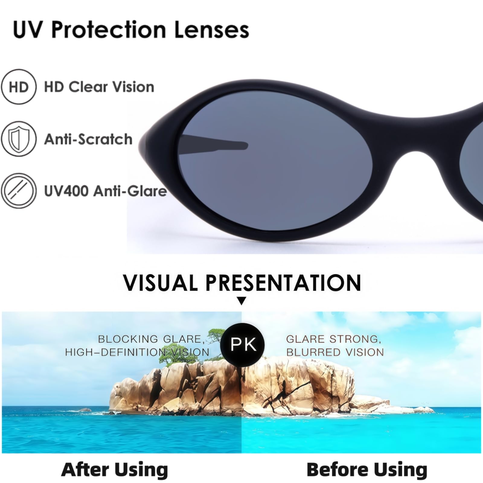ICARA Polarisierte Sport-Sonnenbrille für Damen und Herren, ganztägigen Komfort, UV400-Schutz, für Radfahren, Angeln, Fahren, 3 Stück