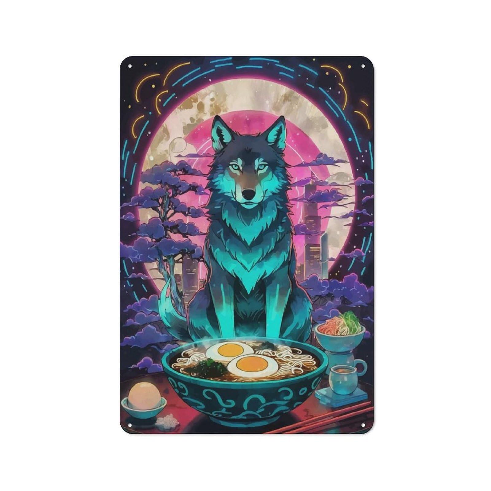 Wolf Ramen Art Vintage Metal Sign 30x20cm for Hobby Room Or Studio, Housewarming Present for People Styling Hobby Room And Studio