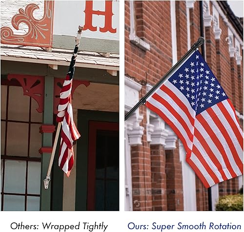 Miniatura 6 de Paquete de 2 anillos de asta de bandera, anillo de montaje de bandera antienvoltura giratorio de 360, kit de asta de bandera giratoria con mosquetón