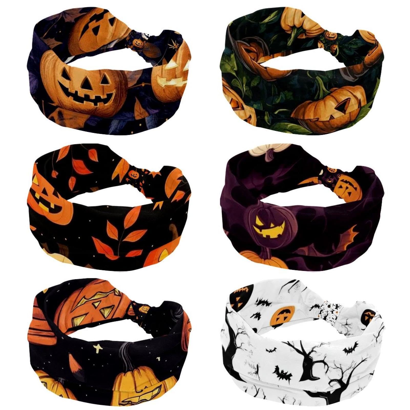 6 breite Stirnbänder für Damen, weiches Haarband, Sport-Haarband für Workout, Yoga, Laufen, nahtloses Muster von Halloween