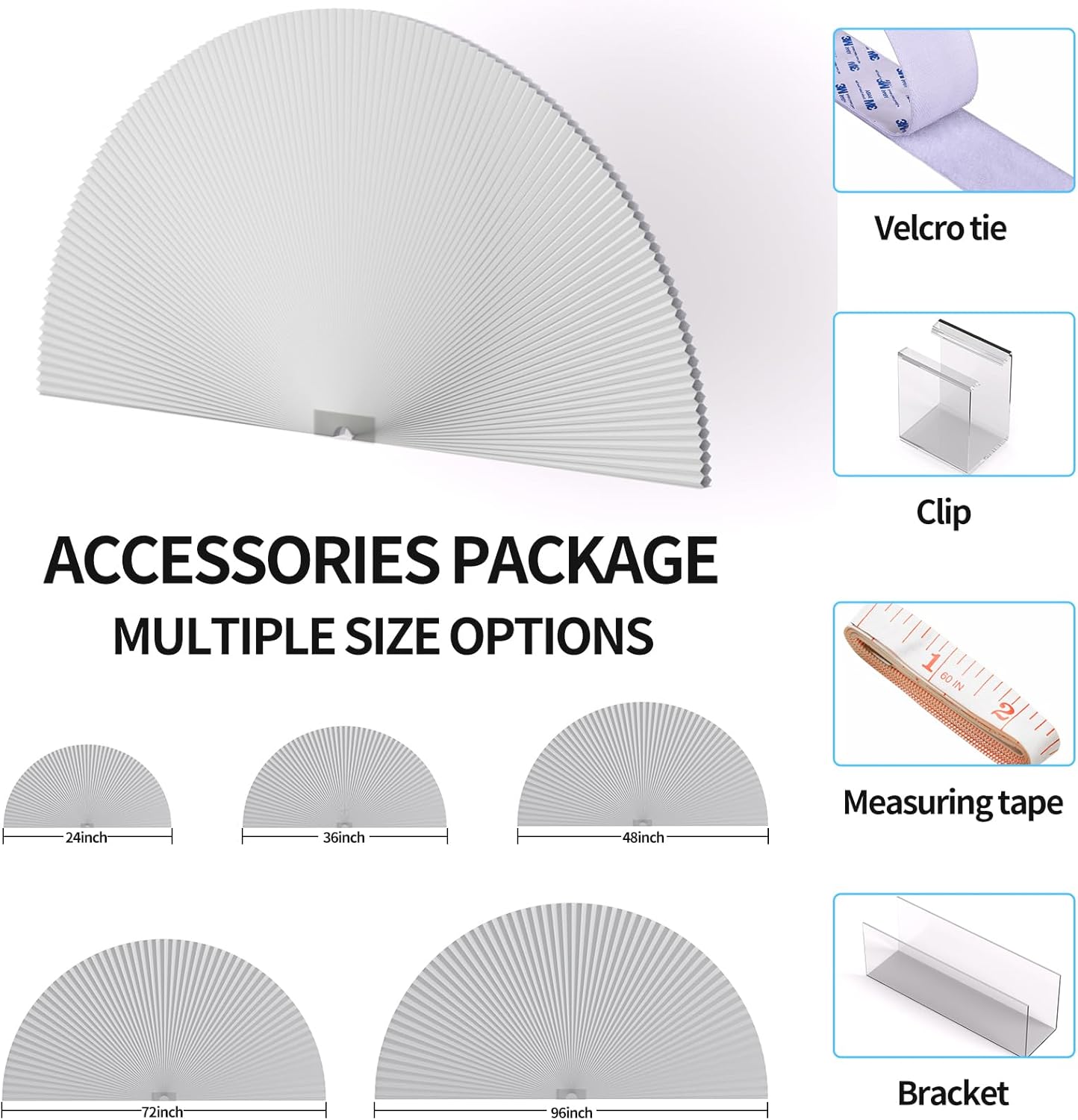 Myshade Arch Window Shades Half Circle Blackout Cellular Shades Cordless No Drill Blinds for Windows Half Moon Honeycomb Fabric No Tools Room Darkening Shades Easy Install (1PCS White 48" W X 24" H)