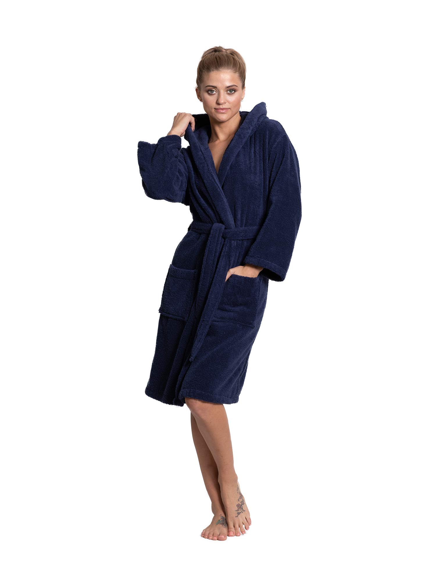 Turkuoise Women's Turkish Cotton Hooded Robe
