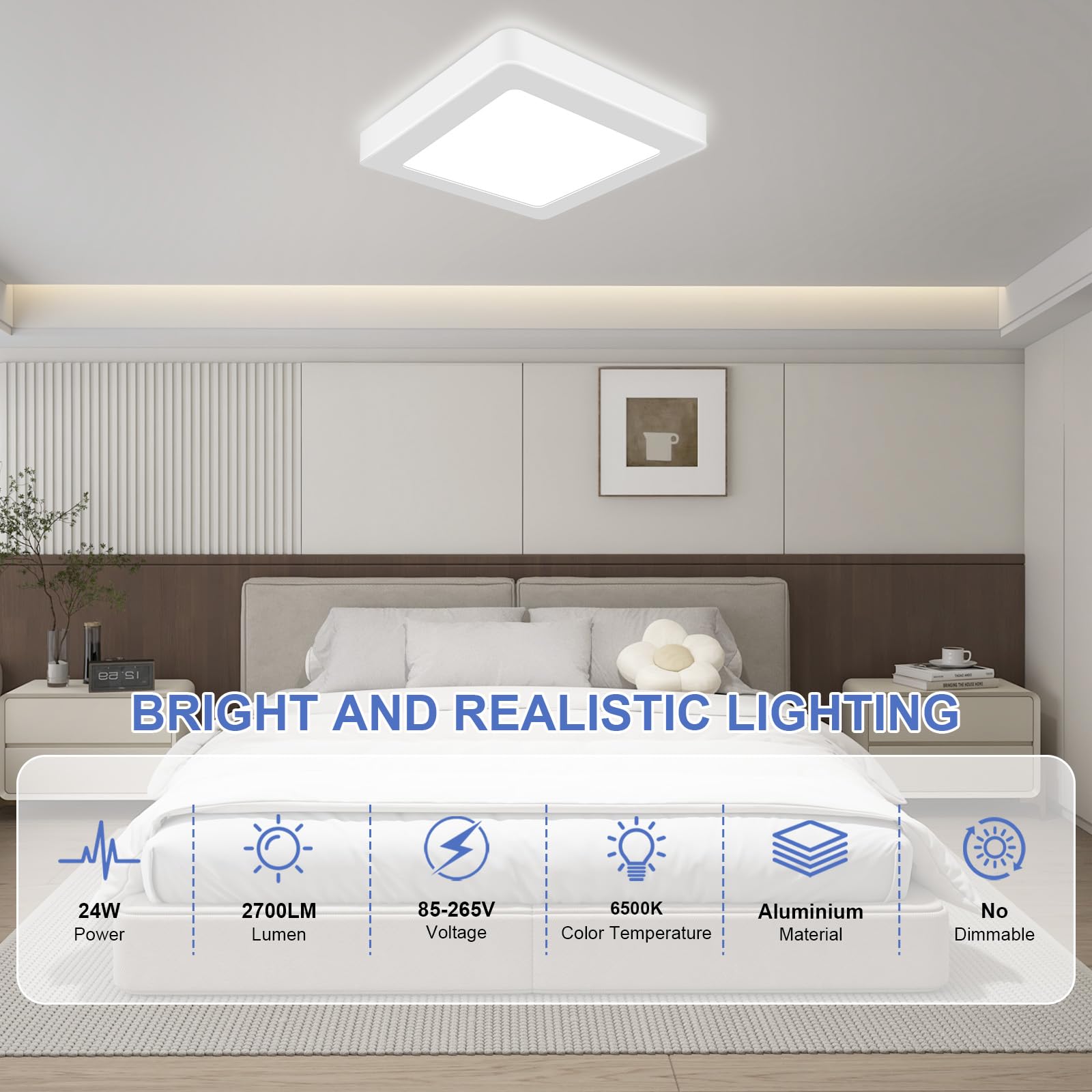 YELANGU LED Ceiling Light Square 24W 11.61" Ultra Flat, 6500K Cool White, Modern LED Panel Light, Non-Dimmable, for Living Room Bedroom - Image 4