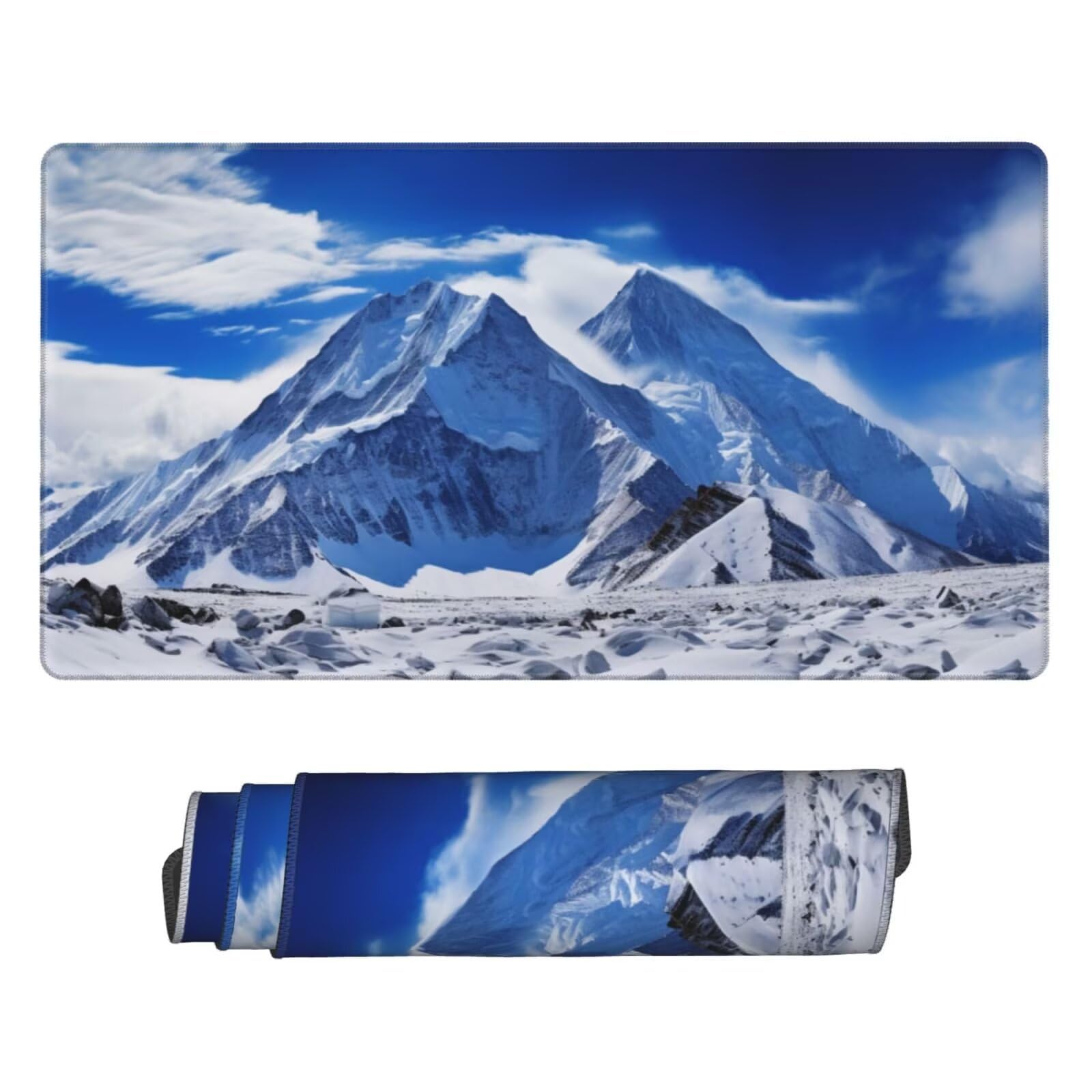 Alfombrilla de Ratón Gaming Grande XXL 1400x600x4mm con Bordes Cosidos, Tela Micro Tejido, Base Goma Antideslizante Mouse Pad, para Teclado Escritorio, PC, Oficina Montaña Nevada Campo de Nieve Y5616