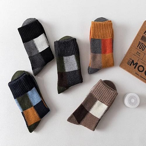 5 Pairs Men's Winter Wool Socks Warm Thick Thermal Socks For Men Nordic Hiking Warm Soft Stripe Splicing Retro Socks Men Size 7-11 #TOP1