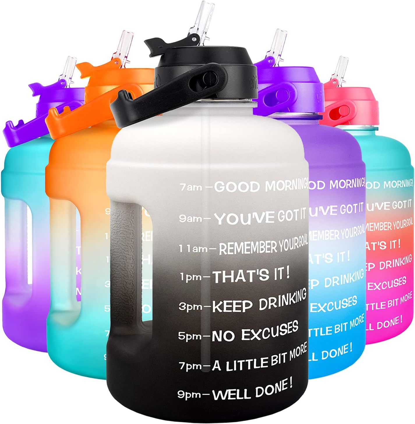 BuildLife Motivational Water Bottle 2.2L - Large Capacity Water Jug with Straw & Time Marker & BPA Free Ensure Enough Water-Drinking Throughout The Day (Gray-Black, 2.2L)