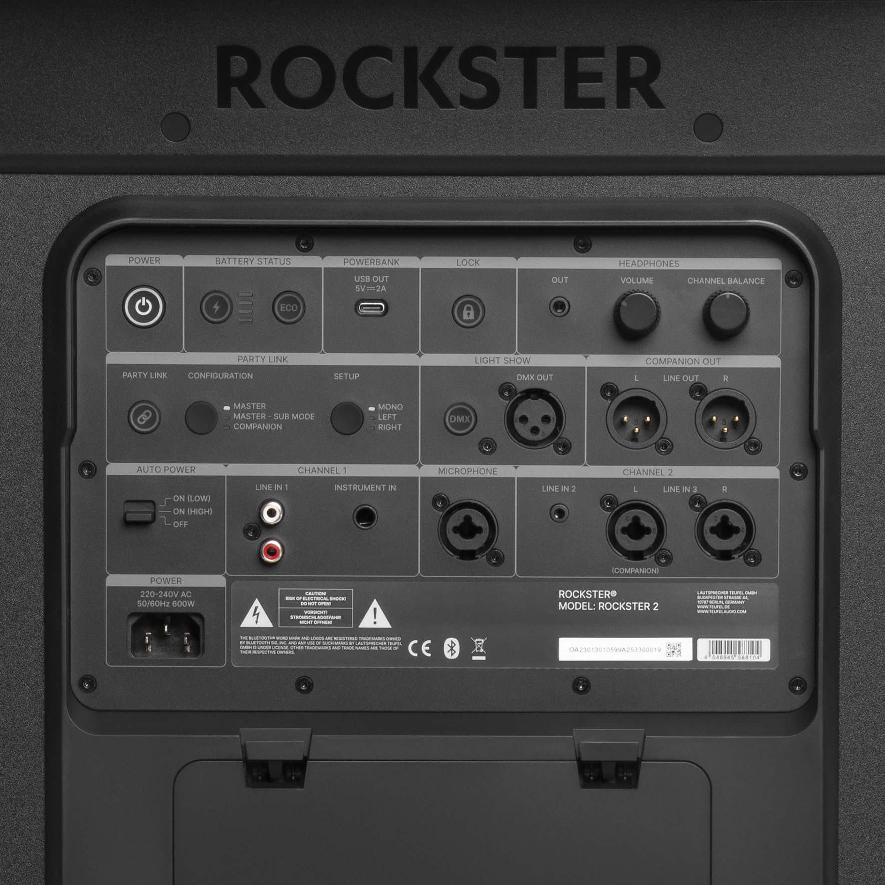Teufel ROCKSTER 2 - Großer Bluetooth Lautsprecher - Mobiles Event Sound System mit Rollen, 440 W, mit Langer Akkulaufzeit, 380 mm Tieftöner, Schnellladefunktion, Robust Party Speaker