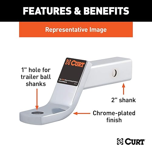 Miniatura 4 de CURT 45296 - Soporte de bola de enganche de remolque cromado clase 3, se adapta a receptor de 2 pulgadas, 7,500 libras, orificio de 1 pulgada, caída
