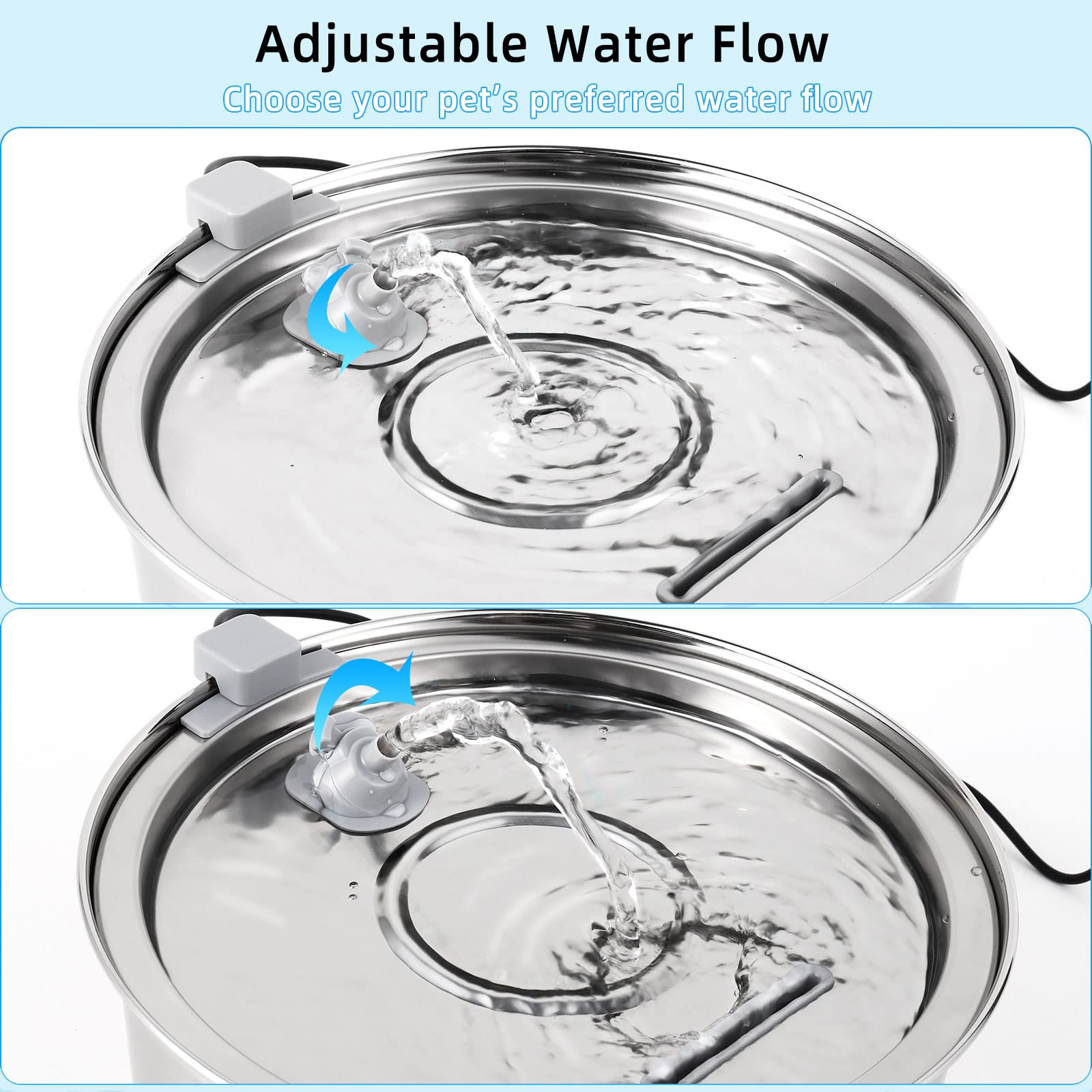 Cat Water Fountain Stainless Steel,3.2L/108oz Automatic Pet Fountain Dog Water Dispenser,Ultra Quiet Pump with 3 Replacement Filters for Cats, Dogs, Multiple Pets - image 6