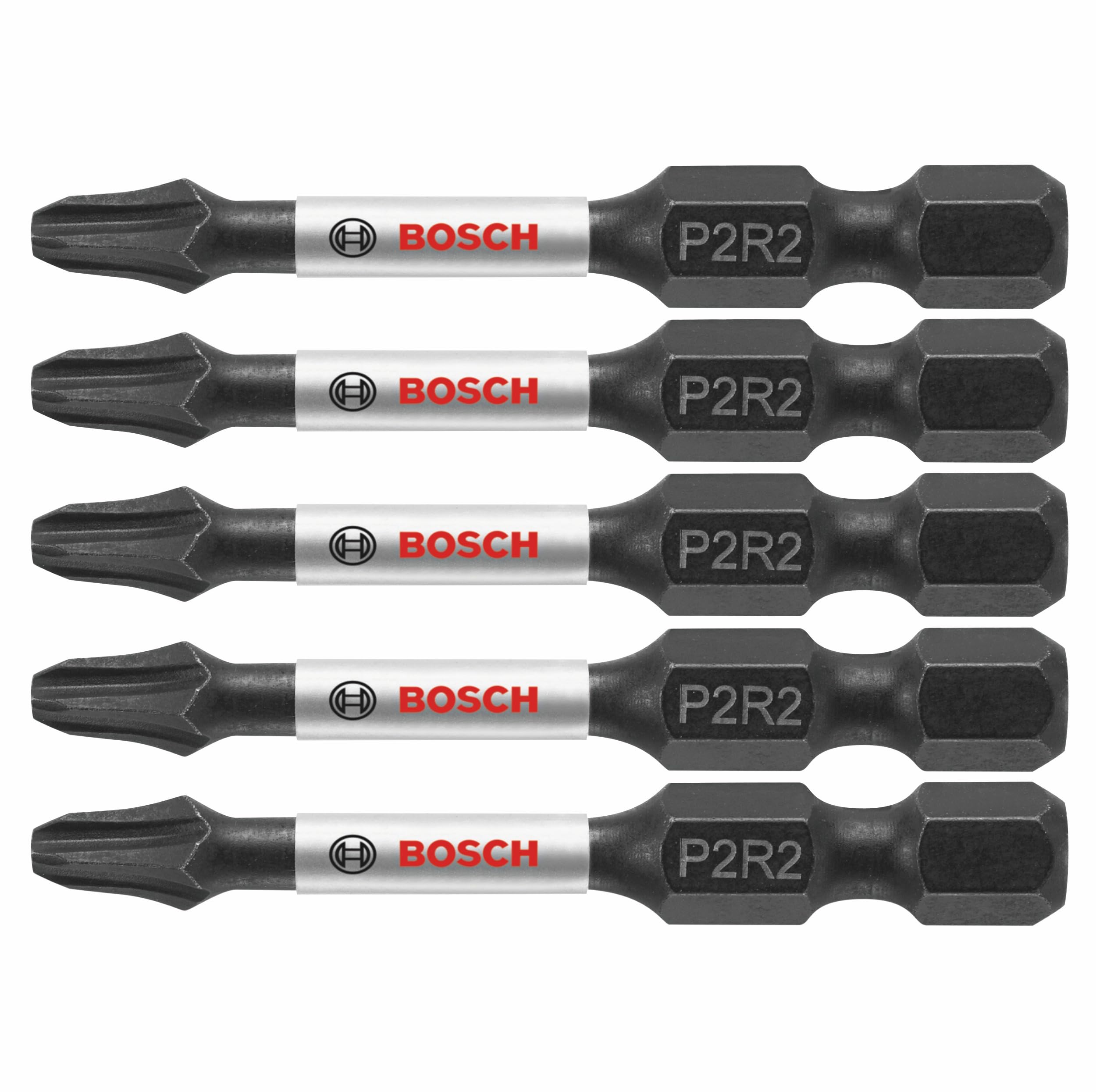 BOSCH ITP2R2205 5 Count (Pack of 1), 2 in. Phillips/Square #2 Impact Tough Screwdriving Power Bits