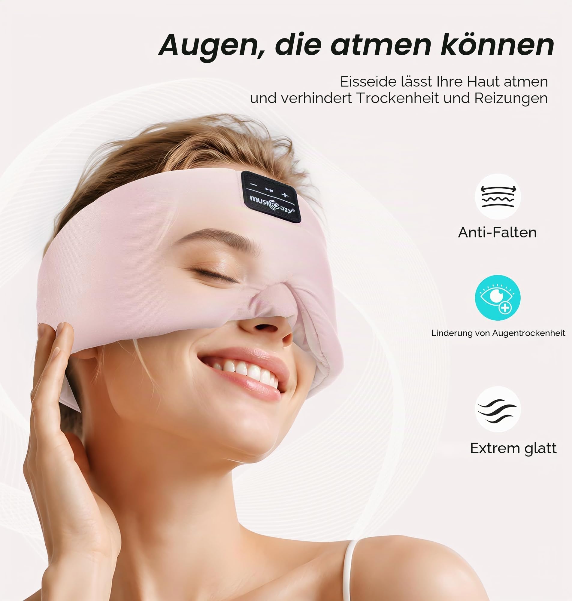 Schlafmaske mit Bluetooth-Kopfhörern, 100% verdunkelnde Seiden-Augenmaske, Kopfhörer für Männer und Frauen, weiche Schlafkopfhörer, Bluetooth-Augenmaske zum Schlafen, Reisen (Babyrosa)