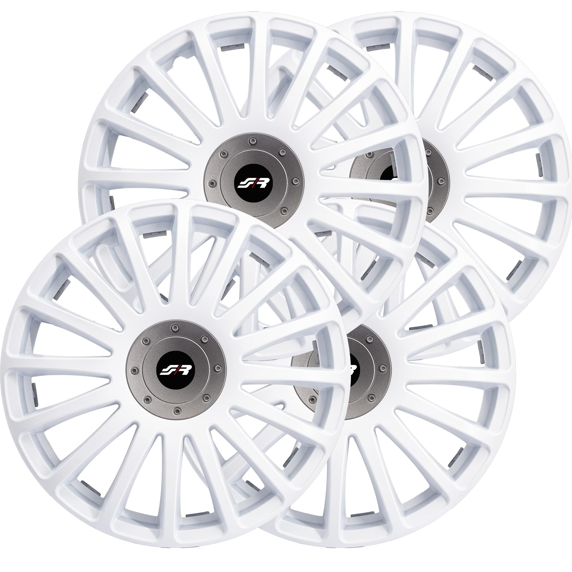 Simoni Racing GP/16W, Set 4 Copricerchi Gran Prix White 16 Pollici, copriruota Auto Bianchi e Silver